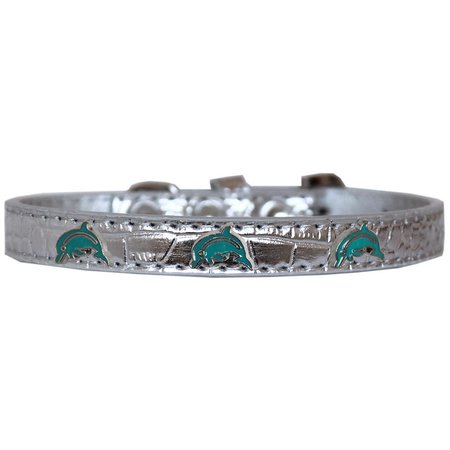 MIRAGE PET PRODUCTS Dolphin Widget Croc Dog CollarSilver Size 12 720-20 SVC12